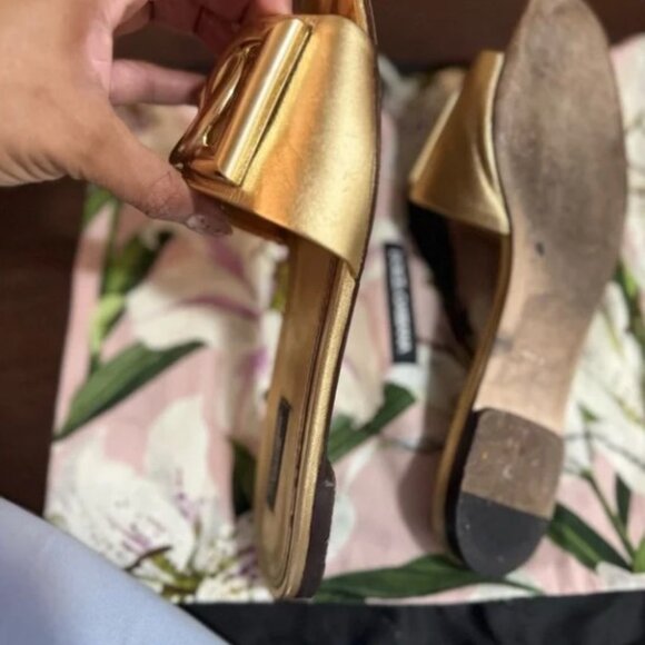 2 Gold Designer Women's Slide Sandals - Picture 2 of 3